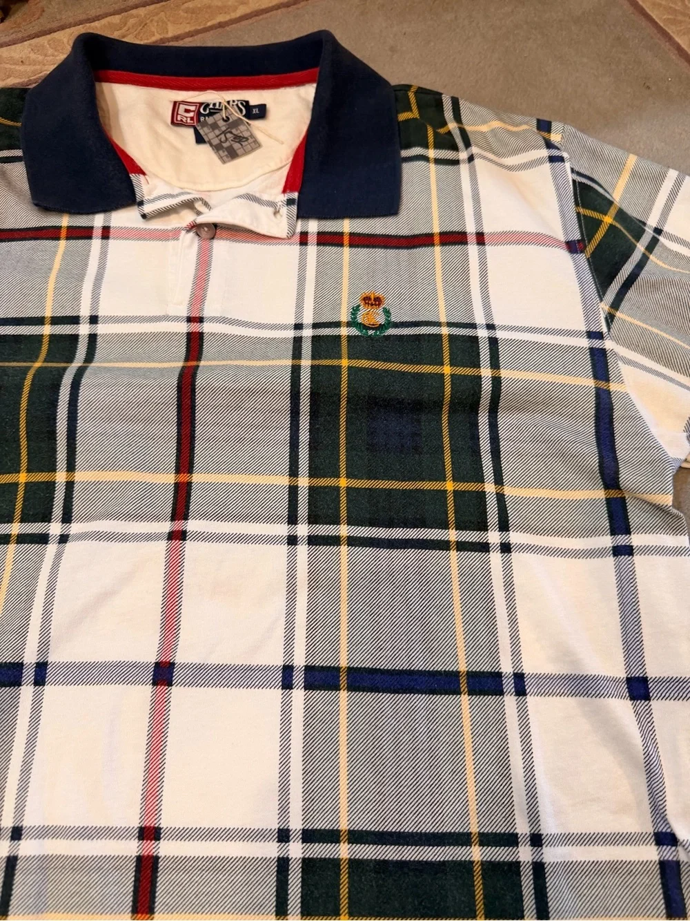 Ralph Lauren Chaps Polo in White with Navy and Red Trim